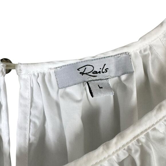 Rails Arielle White Eyelet Cotton Blend Short Sleeve Mini Layered Ruffle Dress - Picture 13 of 16